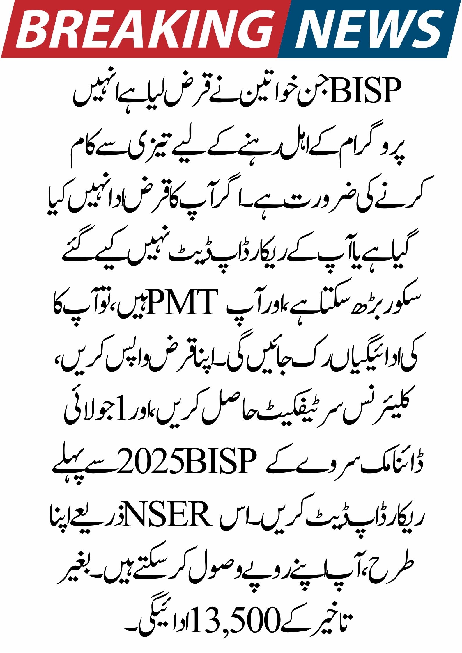 Evaluation of BISP Eligibility for Women With Loans: Step-by-Step Instructions